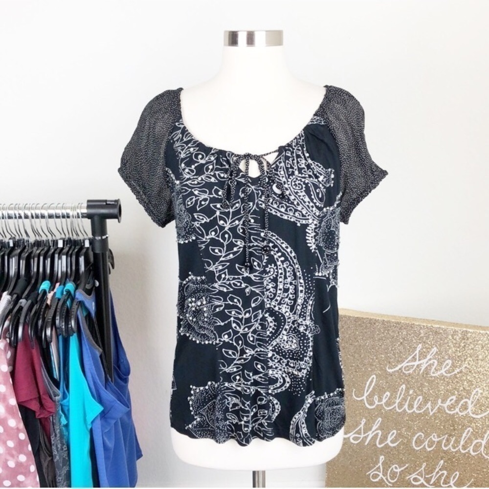 Bila black rhinestone top
